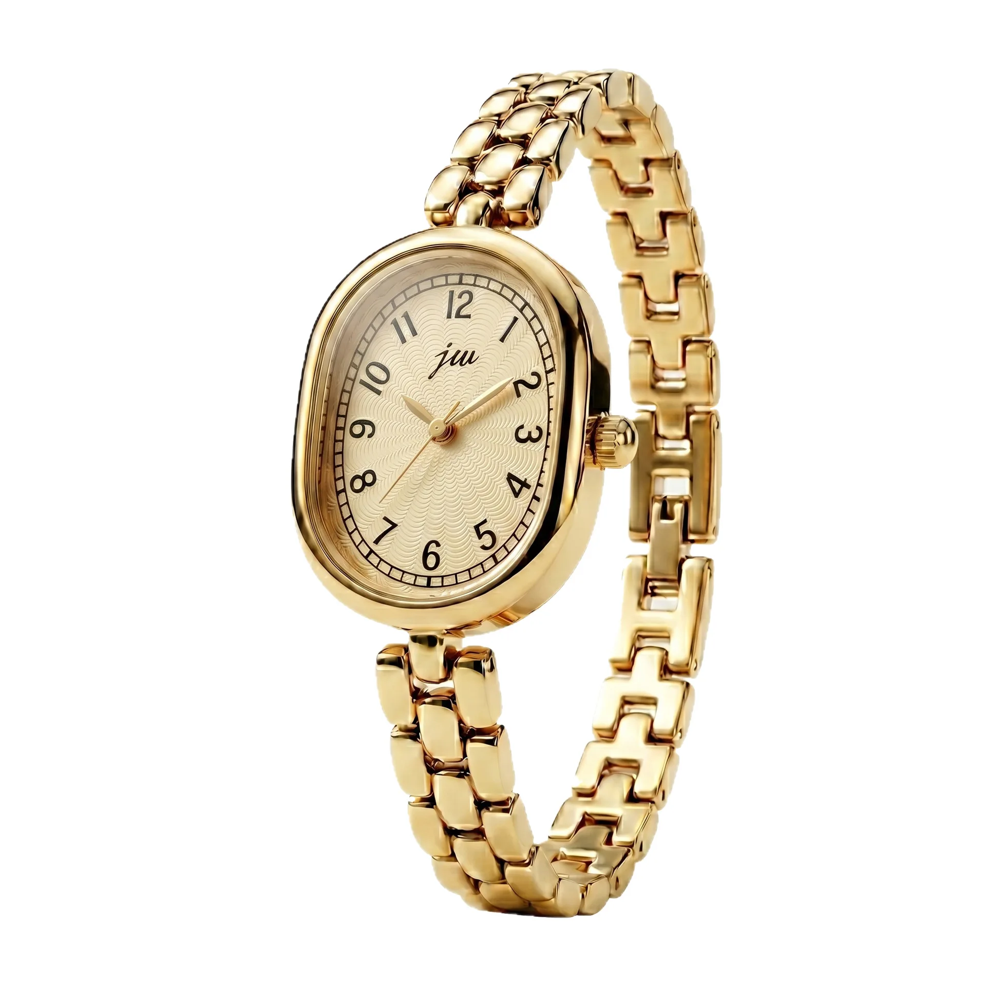 Retro Oval Small Gold Watch for Women Digital Dial Quartz Hour Clock with Chain Strap Simple Luxury Fashion