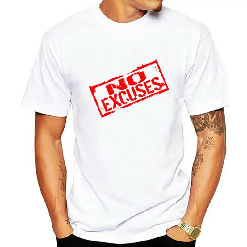 No Excuses Red Stamped Men Black T-Shirt Black Summer Short Sleeves Cotton T-Shirt Top Tee Cute Tatoo Lover T Shirt