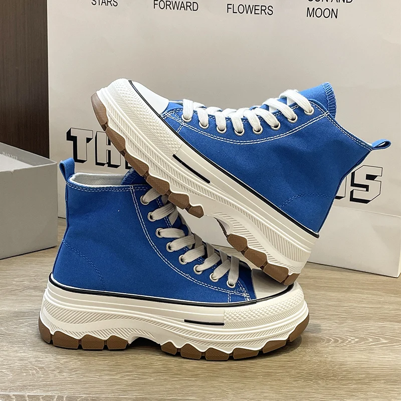 Sapatos de lona de fundo grosso alto para mulheres, tênis femininos ao ar livre, novo design