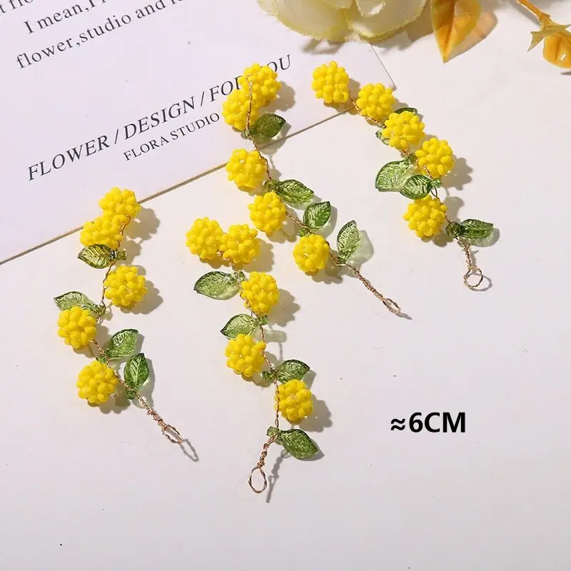 New Yellow Beads Flower Branch Charm Pendant for Jewelry Making 2pcs DIY Earrings Charm Decoration Ornaments Wholesale