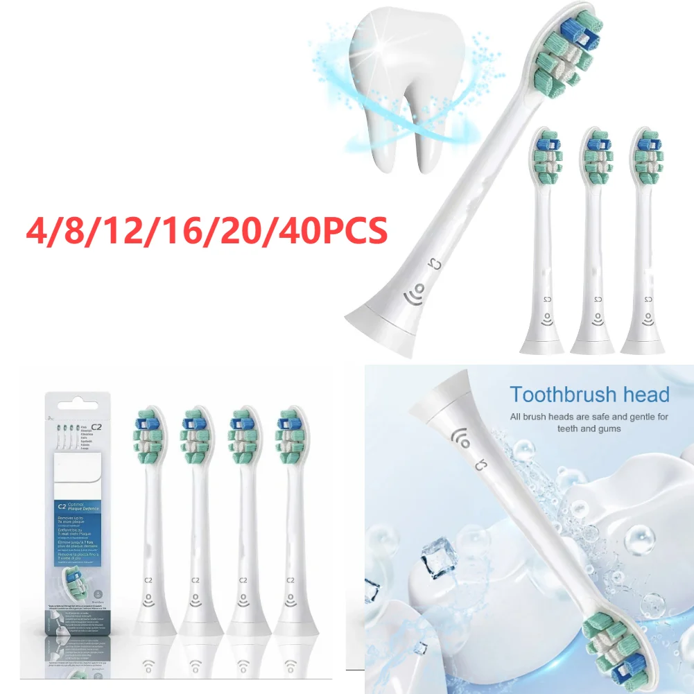 4/8/12/16/20/40Pcs Toothbrush Heads Plaque Defence Replacement Electric Toothbrush Head for Philips Sonicare C2 Optimal Tools