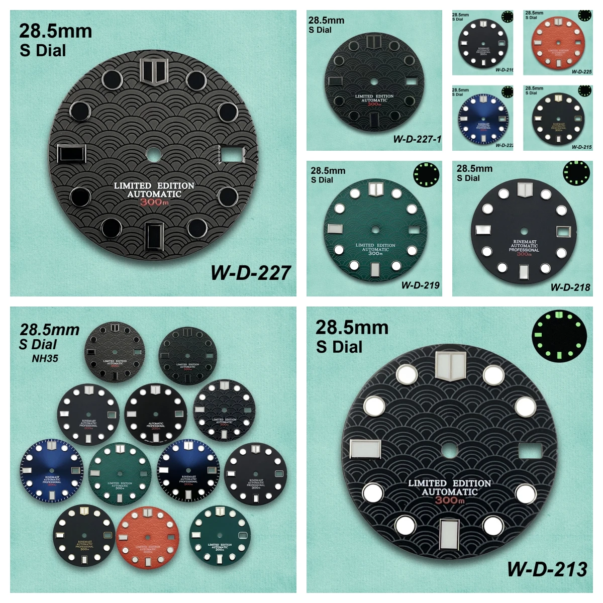 28.5mm S Logo Fish Scale Dial DIal Suitable For NH35/NH36 Movement Green Luminous High Quality Watch Modification Accessories