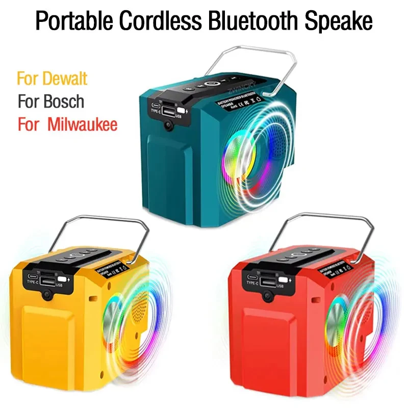 

Dual Diaphragm Bluetooth Speaker Cordless Player Loudspeaker For Dewalt/Milwaukee/Bosch 18V Lithium Battery with USB