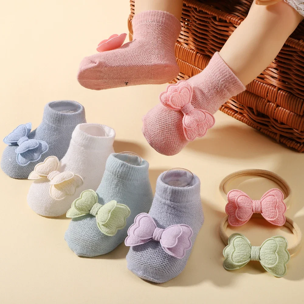 Kids Socks Headband Sets Candy Color Cotton Girls Breathable Socks Cute Bows for Children Baby Little Girl  Baby Socks Girl