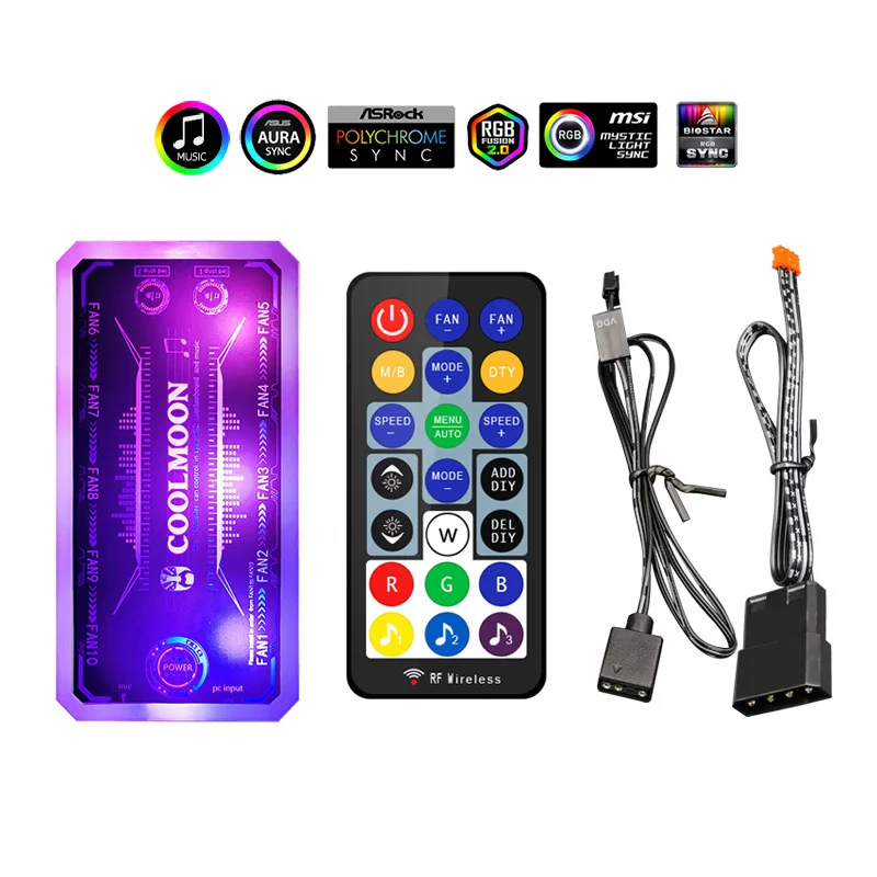 Music Rhythm ARGB Controller 5V3pin Cooling Fan Hub Synchronizes Lighting with External Music Playback Wireless Remote Control