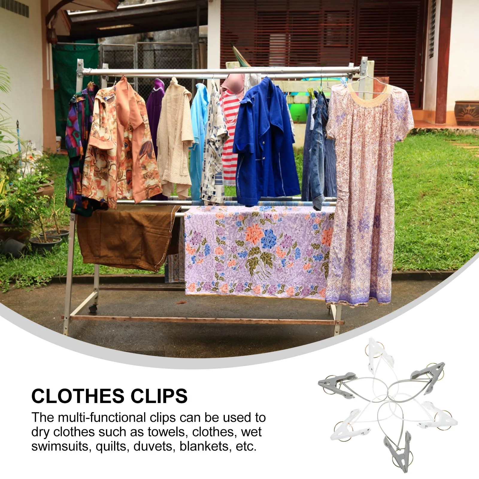 

6pcs Windproof Clothes Clips Anti-Slip Laundry Drying Plastic Clothing Clip With Rope Household Quilt Clamp Beach Towel