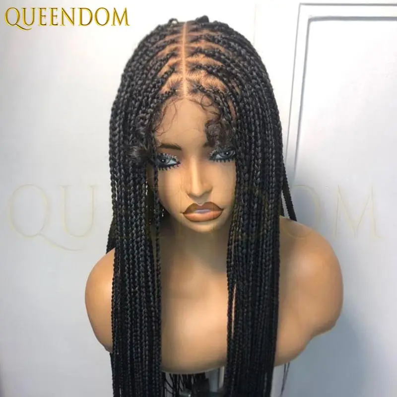 

36Inch Long Straight Cornrow Box Braided Wigs Synthetic Burgundy Full Lace Braiding Wig Knotless Box Braid Wig with Baby Hair