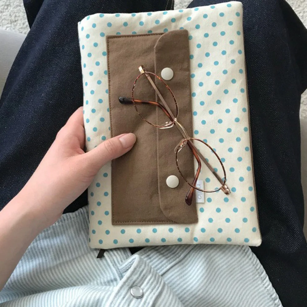 Korean Cute Spot Quilted Book Cover - Soft Padded Cotton Notebook Sleeve Pencil Storage Pouch
