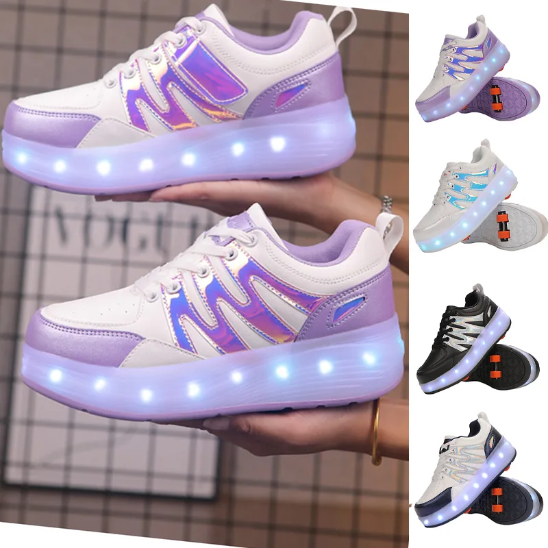 

Kids flashing Roller Skates Shoes With 2 Wheels Automatic Invisible Skating Sneaker Children's Breatheable Outdoor Flying Shoes