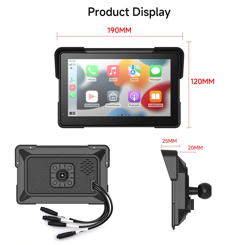 7 inch motorcycle multimedia player 2K HD GPS navigation video recorder wireless CarPlay Android Auto IPX8 waterproof screen BT