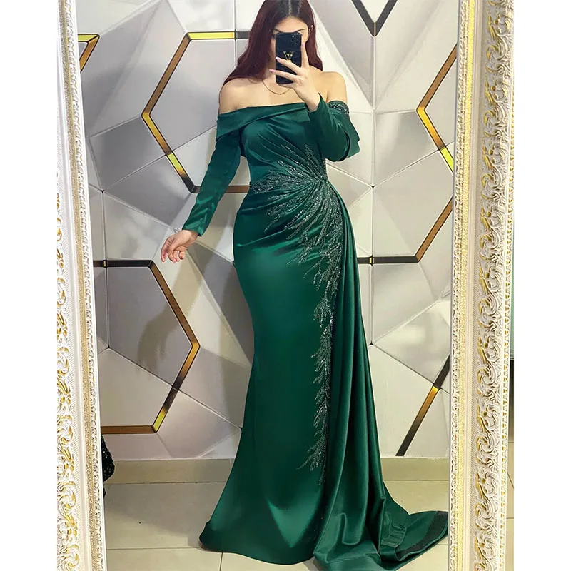 

Elegant Girls Dresses Deep V Neck Short Sleeves With Crystals Mermaid Satin Long Formal Evening Dresses For Women Prom Dresses