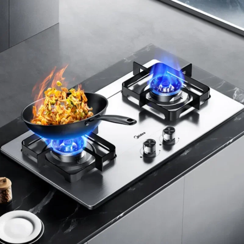 Dual Fuel Gas Cooktop 5.0kW Powerful Stovetop Double Burners Stainless Steel Panel Q315-M