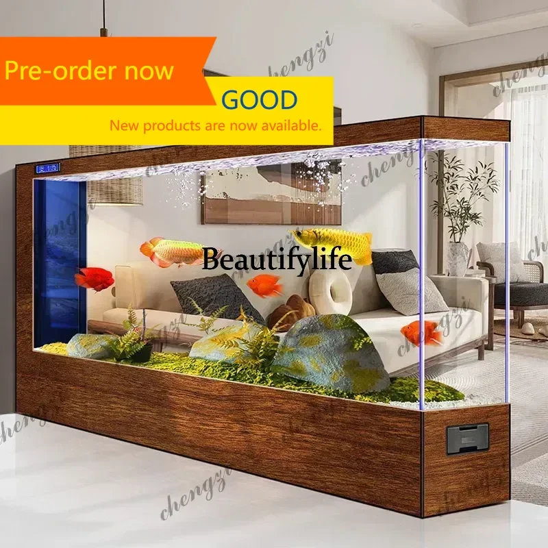 Fish tank living room super large water-free ecological floor aquarium screen partition