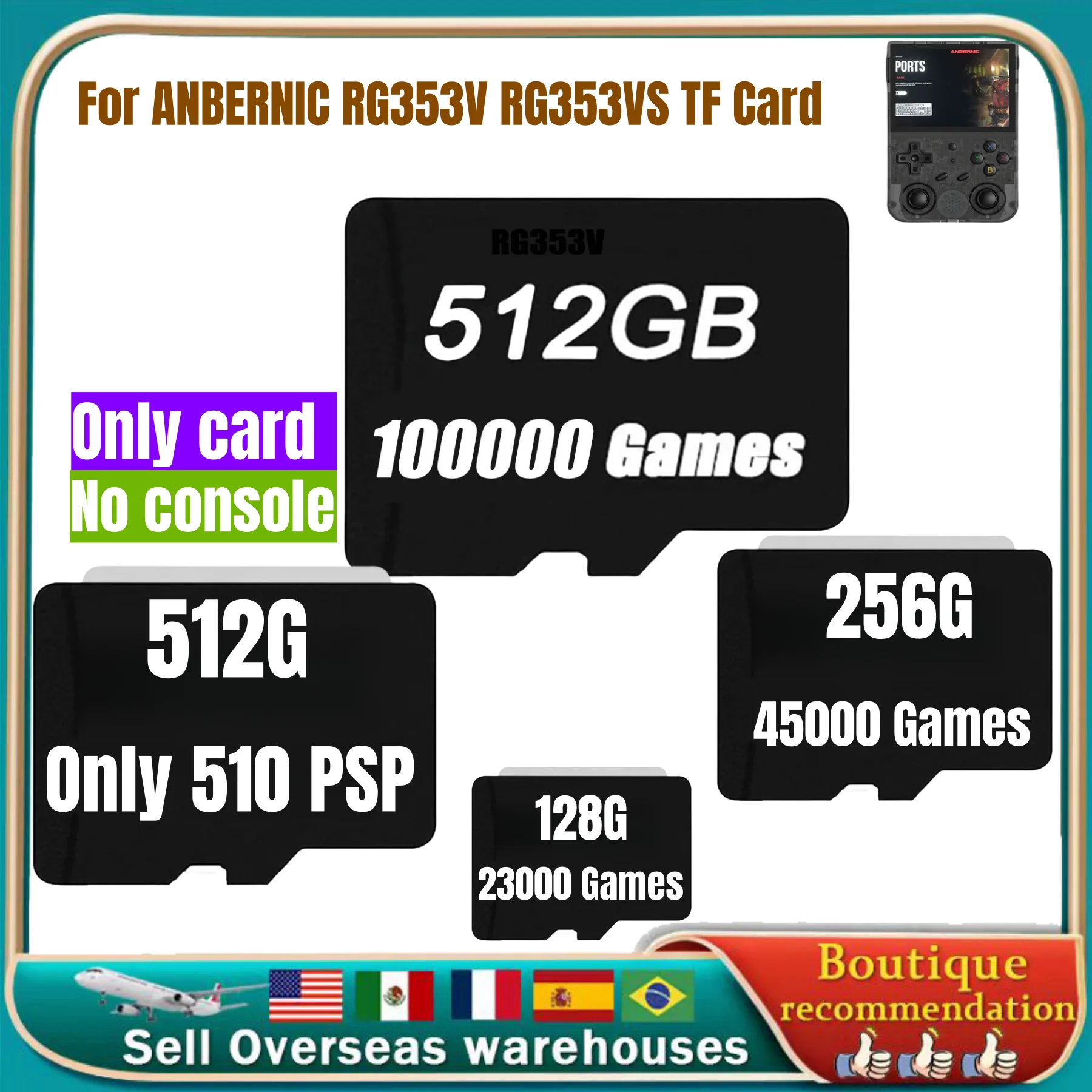 ANBERNIC RG353V RG353VS Mamory Card Sd TF Card Preloaded Handheld Game Card 450 PSP RETRO Games 256G 128G 64G Handheld Game