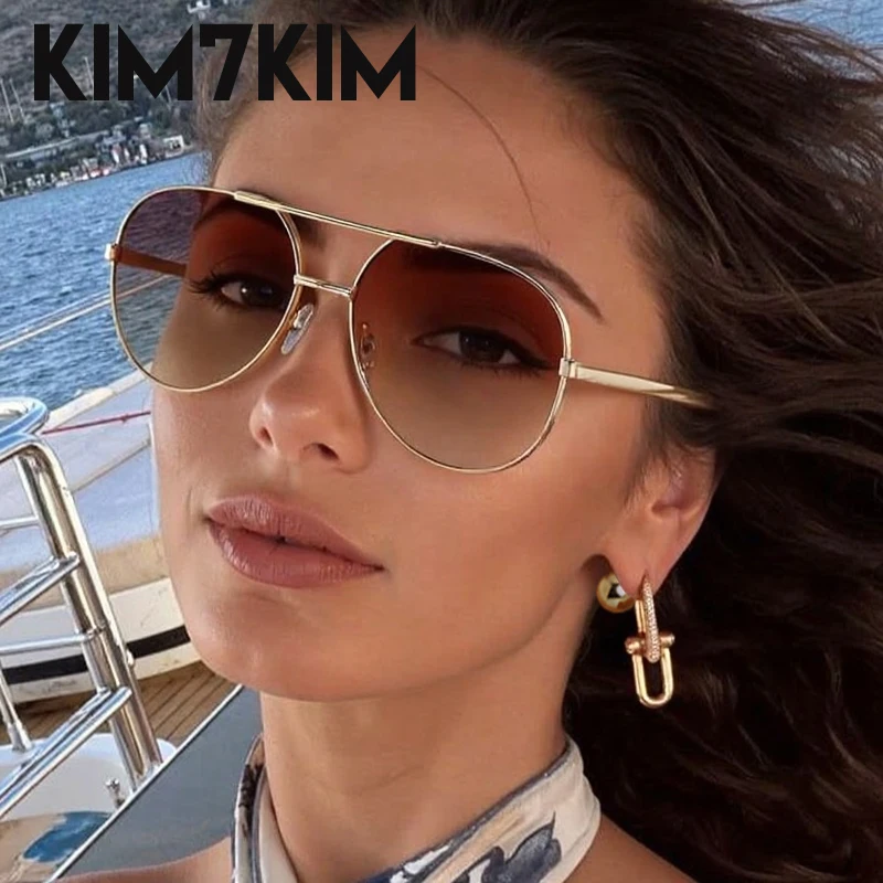 

Oversized Pilot Sunglasses Women 2025 Luxury Brand Vintage Oval Punk Sun Glasses For Ladies Retro Steampunk Double Beam Eyewear