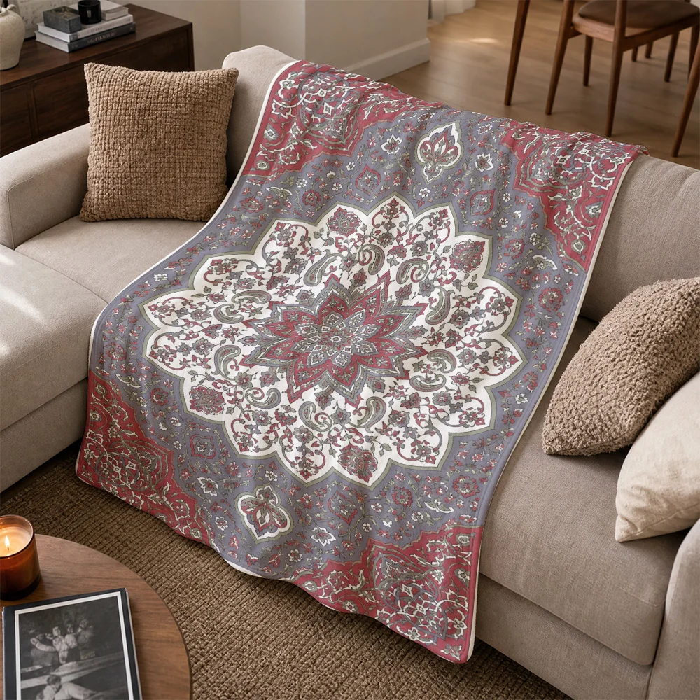 Decorative Damask Pattern Throw Blanket for Sofa Couch Decor Luxurious Living Room Accent Home Textile Winter Warmth