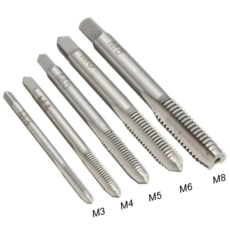 Adjustable Silver T-Handle Ratchet Tap Holder Wrench Set Hand Tools with 5pc M3-M8 Machine Screw Thread Metric Plug T-shaped Tap