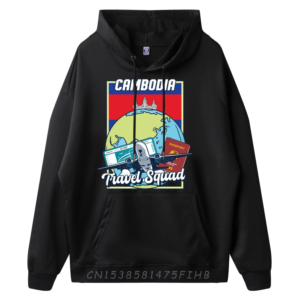 Travel Squad Cambodia Travel Globe Passport Airplane Vintage Pullover Hoodies Durable And Wear-Resistant Anime Pullover Hoodies