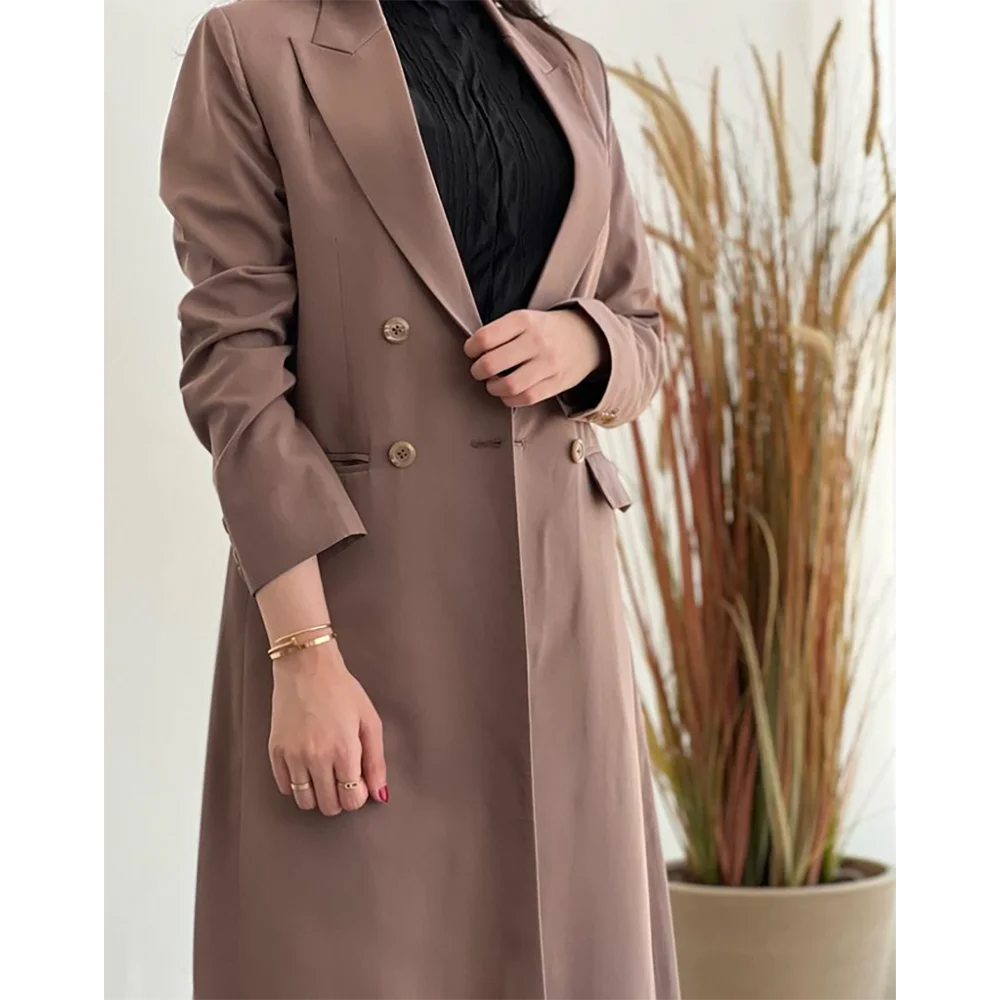 Blazer lungo da donna alla moda doppio petto colletto con risvolto cappotto quotidiano femminile abito formale alla caviglia ropa de mujer