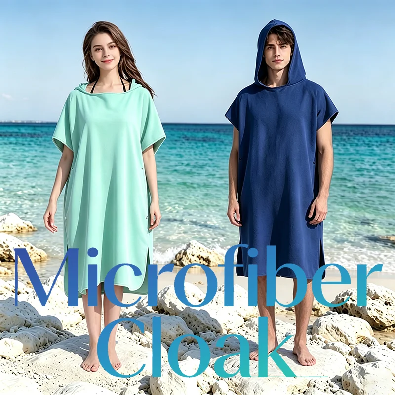 Microfiber Hooded Towel Poncho Quick Dry Absorbent Sand Free Soft Lightweight Beach Surf Swim Pool Travel Outdoor Durable
