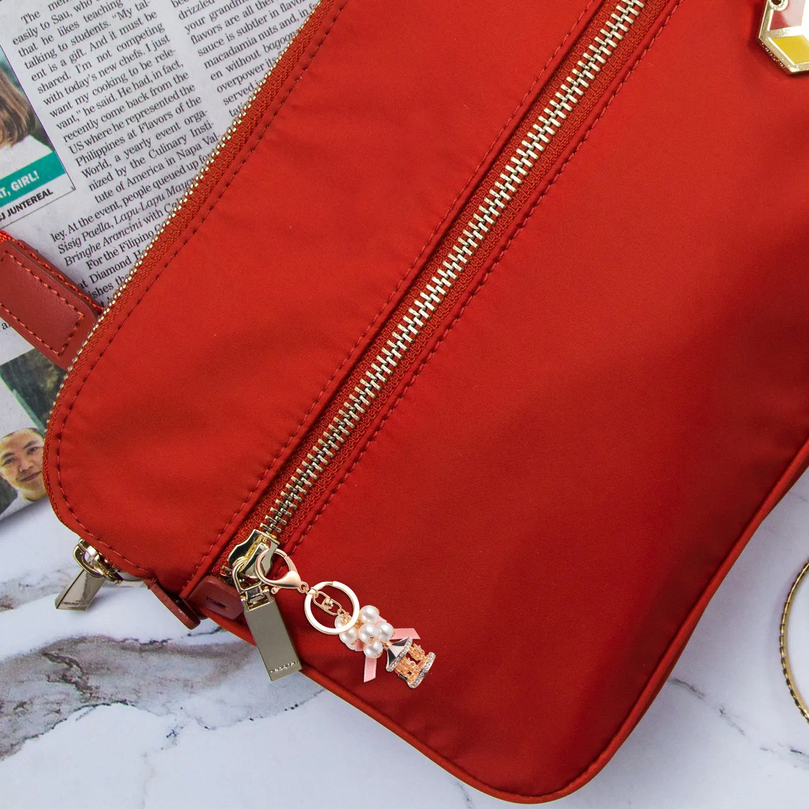Pearl Merry-Go-Round Keychain Durable Bag Pendant Key Holder Lightweight Small Key Decoration Gift Merry-Go-Round Keychain