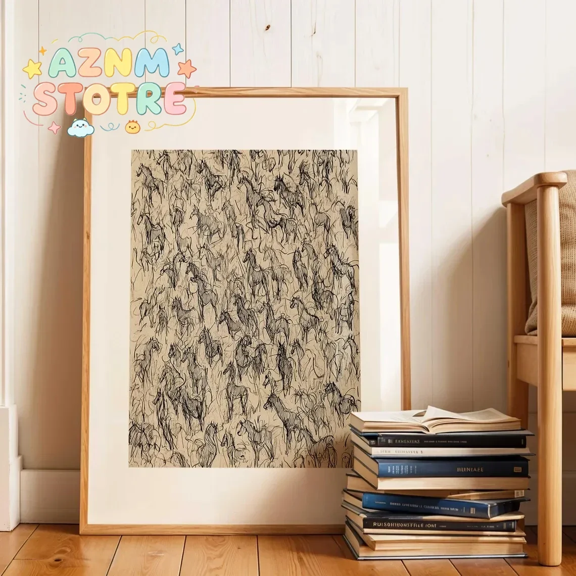 Wild Horses Sketch Printable Wall Art Poster Vintage Minimalist Equestrian Drawing Art Print Vivid Wall Pictures for Room Hom