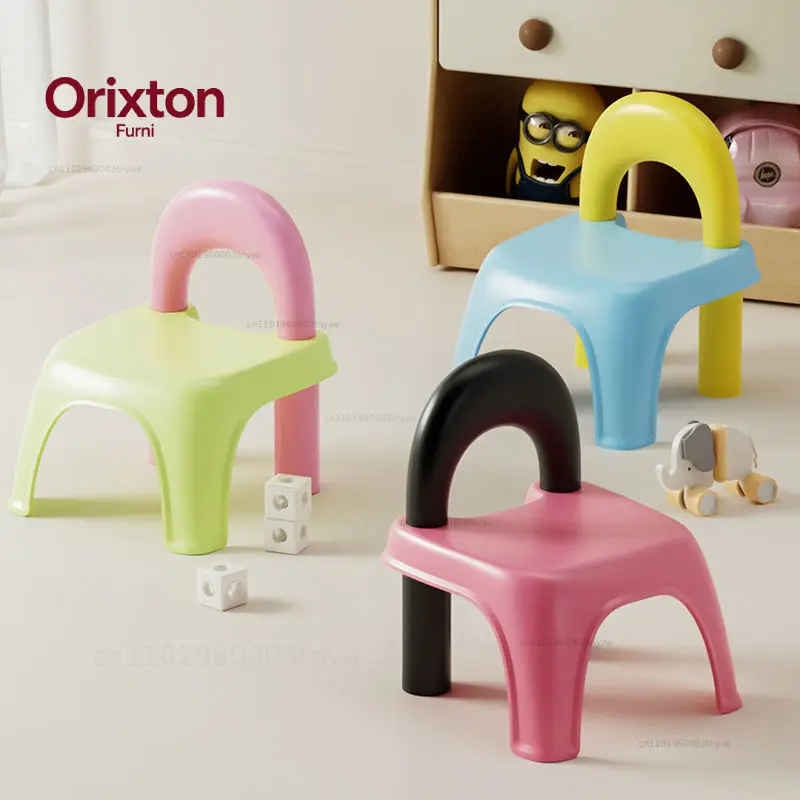 Children Stool Plastic Rainbow Cute Stool Non-slip Shoe Changing Small Stool Bathroom Back Chair Cartoon Dining Chair Furniture view 2