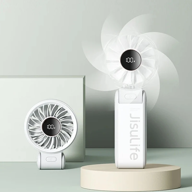 JISULIFE Portable Handheld Fan with LED Display 5000mAh 150°Folded Multifunction Personal Fan Lightweight Air Coolers Househeld
