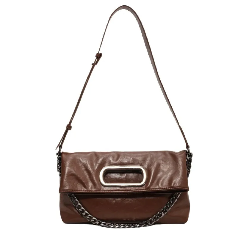 Large Capacity Commuter Tote Bag for Women - Vintage Chic Summer Shoulder/Crossbody Bag with Chain Strap, Korean Style