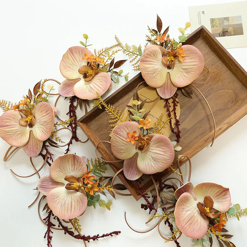 

25069 Phalaenopsis Boutonniere for Men, Wrist Corsage Artificial Flowers for Wedding Decor/Prom/Homecoming, etc.boat orchids