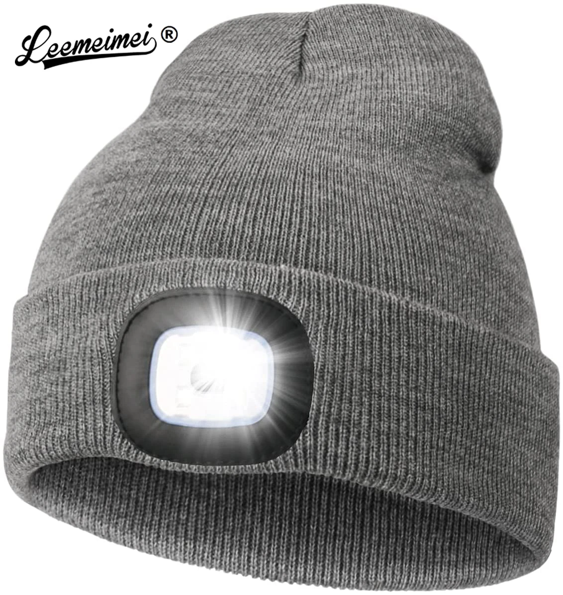 Leemeimei Unisex Cycling Hiking LED Light Knitted Hat Winter Beanie Cap USB Rechargeable Lamp Hats with lighting Gift For Friend