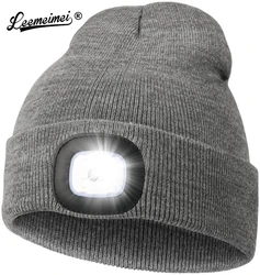 Leemimei-gorro de punto con luz LED para hombre y mujer, gorro Unisex con lámpara recargable por USB, ideal para ciclismo y senderismo, ideal para regalo de invierno