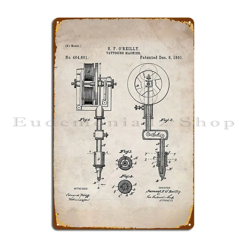 Tattoo Pen Patent Tattooist Art Antique Metal Plaque Customized Wall Cave Wall Decor Retro Cave Tin Sign Poster