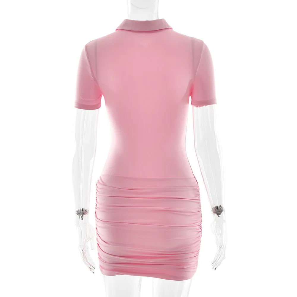 Modischer Plissee-Jumpsuit für Damen, Eleganter Kurzarm-Bodycon mit Reißverschluss und Revers, Sommerliche Alltags- und Streetwear – Detail 28