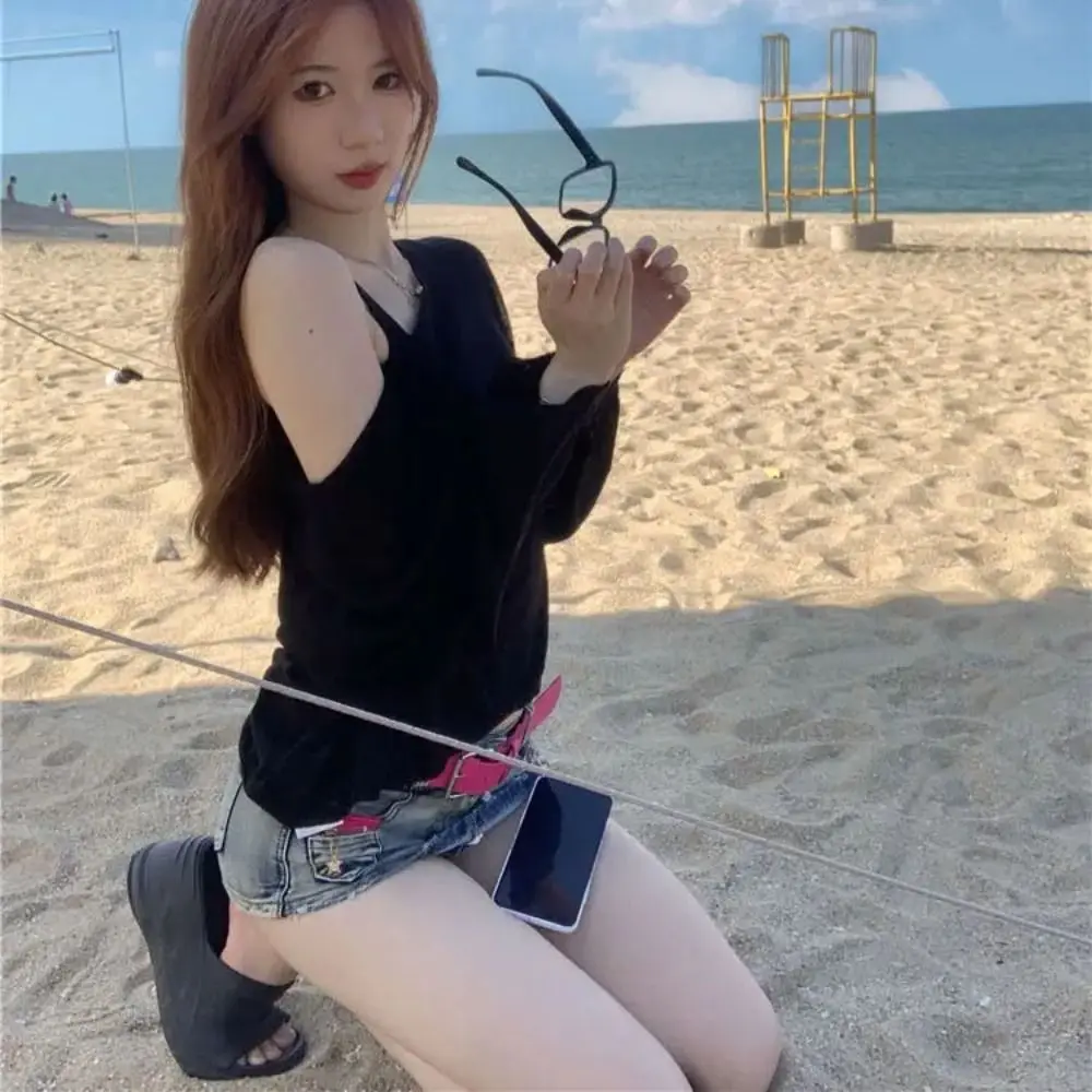 Copricostume per bikini T-shirt larghe Abbigliamento da spiaggia estivo Camicie con fondo oversize tinta unita Top a maniche lunghe leggeri con protezione UV