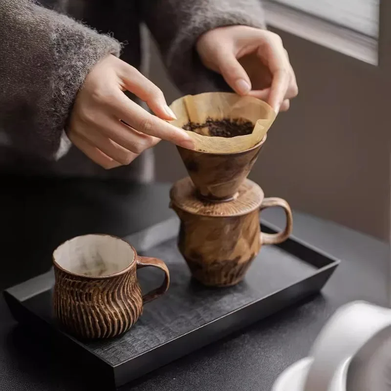 Handmade Powder Hand Drawn Coffee Pot Set Household Ceramic Filter Sharing Pot Coffee Utensil Filter Cup Set - view 4