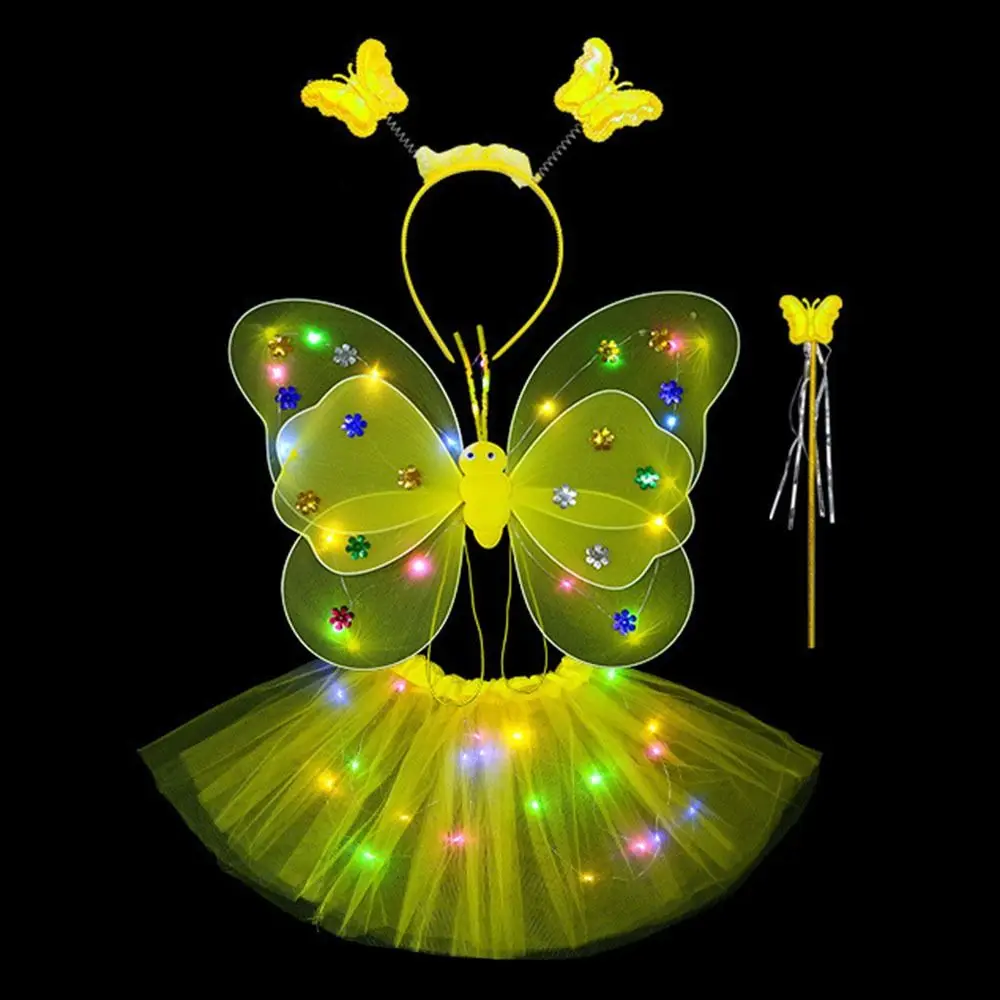 Hoop 2-8year Lights Suit Butterfly Wings LED Children Costume Props Flashing Butterfly Skirt Angel Luminous Wings Girls Skirts