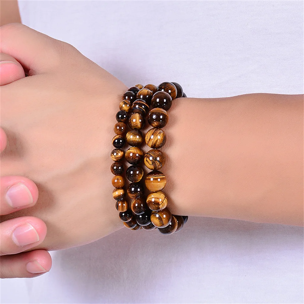 Kirykle Fashion Tiger Eye Bangles Men 4-12mm Natural Energy Stone Beads Reiki Healing Bracelets for Women Jewelry Pulseras Gifts