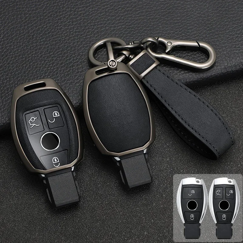 

Zinc Alloy Leather Car Remote Key Case Cover For Mercedes Benz A B C E G Class W204 W205 W212 W463 W176 GLS GLA GLK GLC CLS AMG