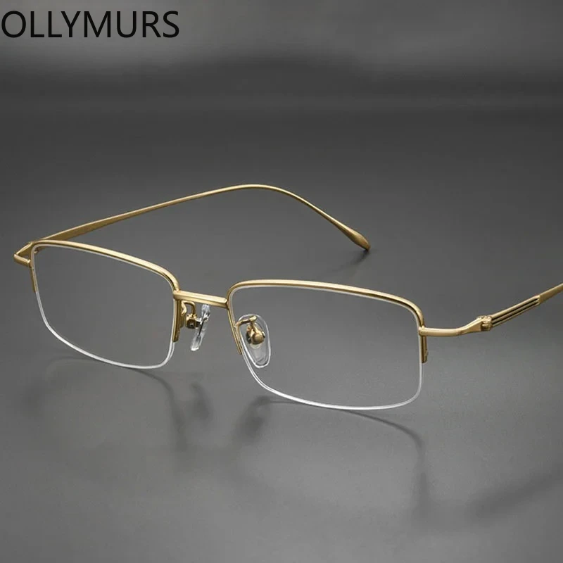 

Semi-rimless Titanium Frame Business Men Optical Rectangle Metal Eyeglasses Ultra-light Prescription Myopia Glasses Frame