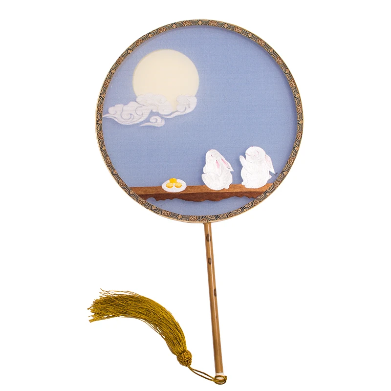 

Suzhou double-sided embroidery fan handmade embroidery moon rabbit palace fan Chinese style Suzhou