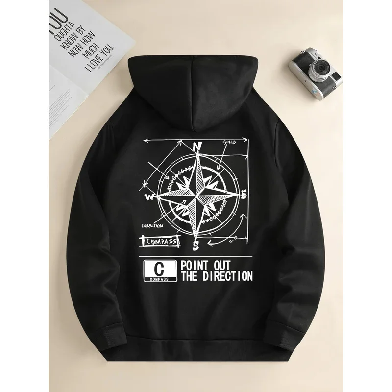 

Men's new fashion hoodie, casual daily drawstring hooded sweatshirt, geometric printing, front kangaroo pocket, men's jacket