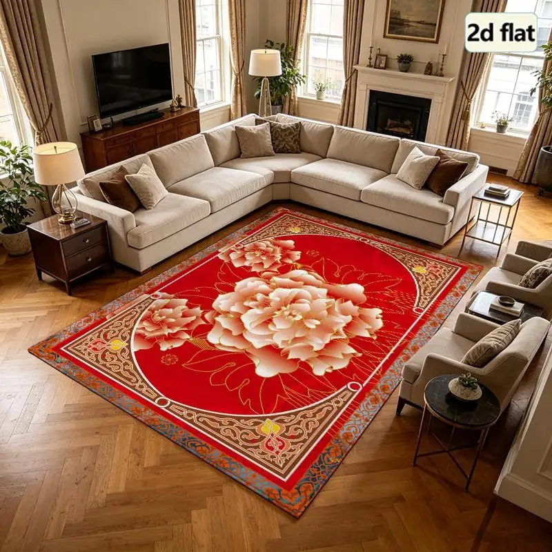 1 Piece Ornate Peony  Carpet, Soft And Comfortable, All Seasons Suitable, Easy To Maintain, Ideal For Living Room, Bedroom, Hallway, Home Decor, Room Decor, Perfect For Winter And Autumn