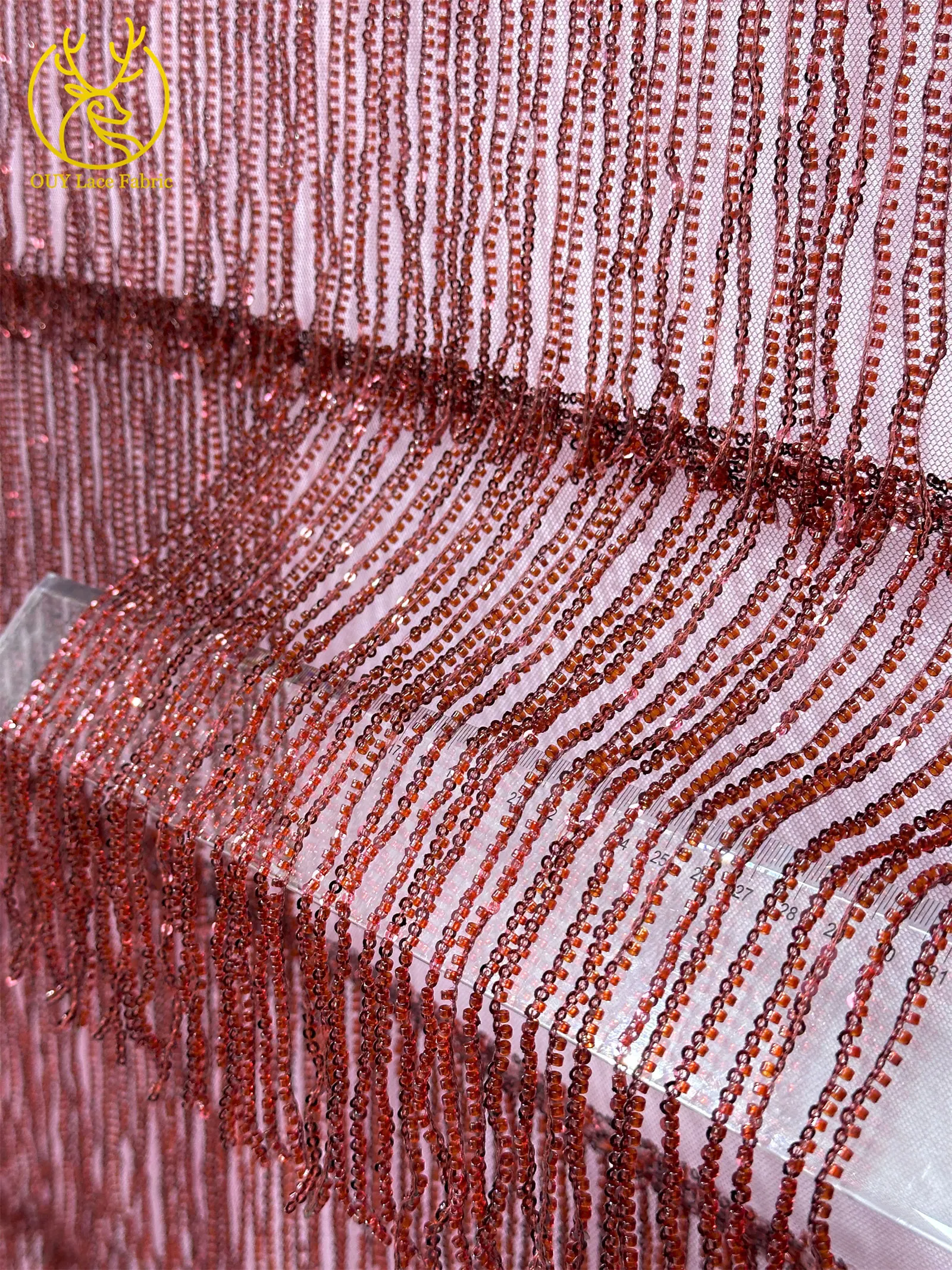 Weinroter nigerianischer 3D-Quasten-Perlen-Spitzenstoff, französischer Pailletten-Tüll-Spitzenstoff, afrikanischer Spitzenstoff für Damen, Hochzeitskleid, Nähen – Detail 6