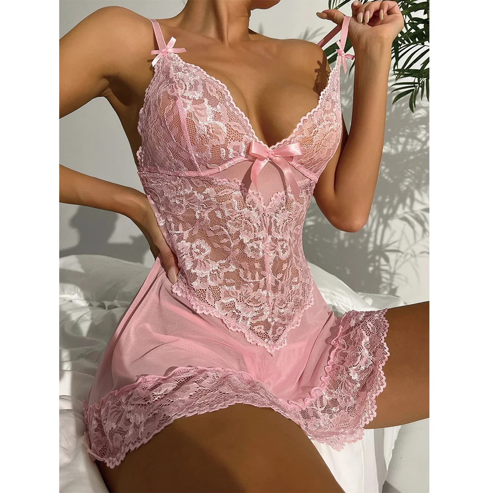 Sexy Lingerie Lace Babydoll Dress Sexy Costumes Bodysuit Exotic Porn Outfit Erotic Underwear Open Bra Mesh Sheer Pajamas