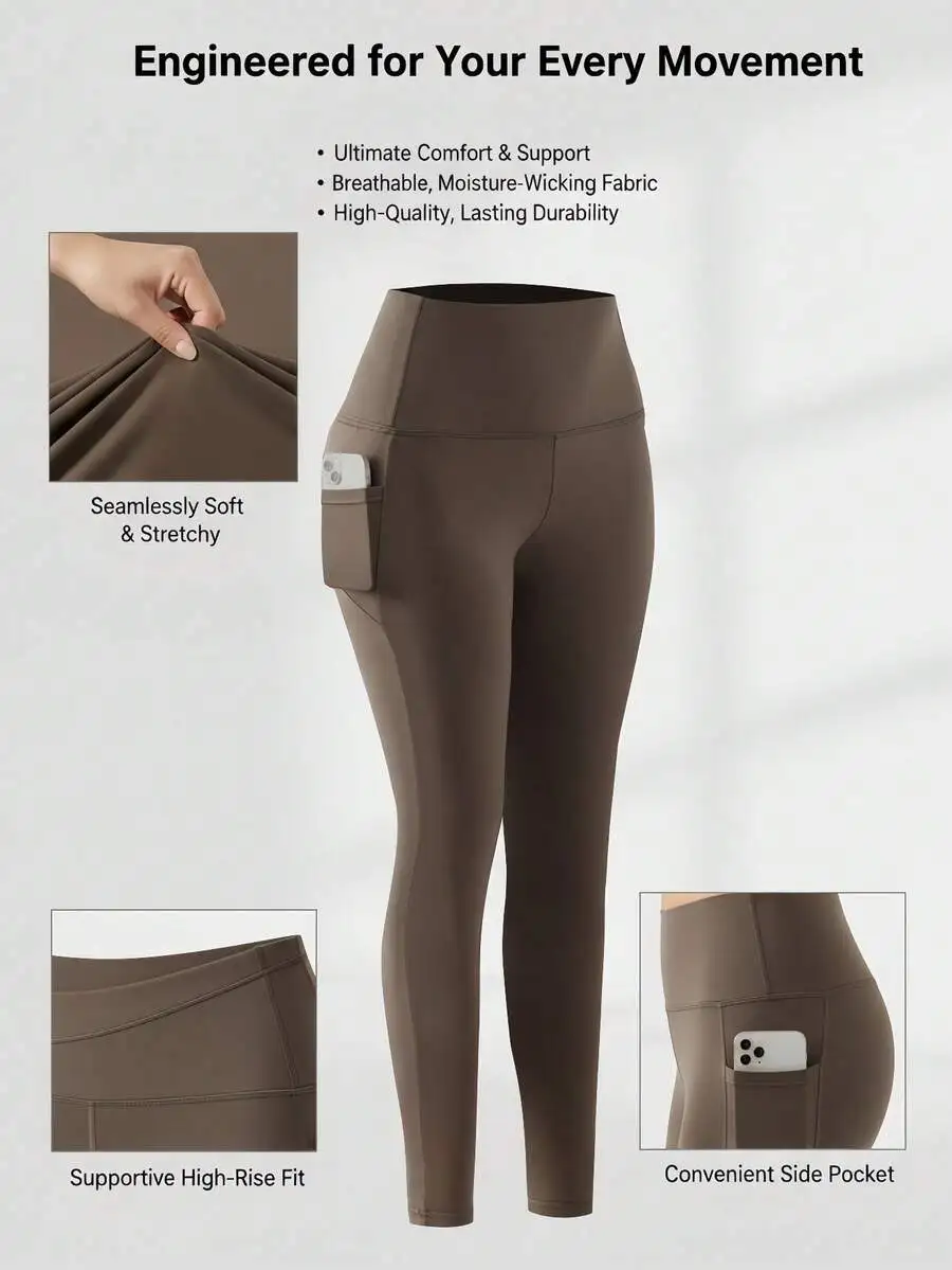 

High Waisted Yoga Leggings With Pockets Breathable Moisture Wicking 4 Way Stretch Fitness Pants