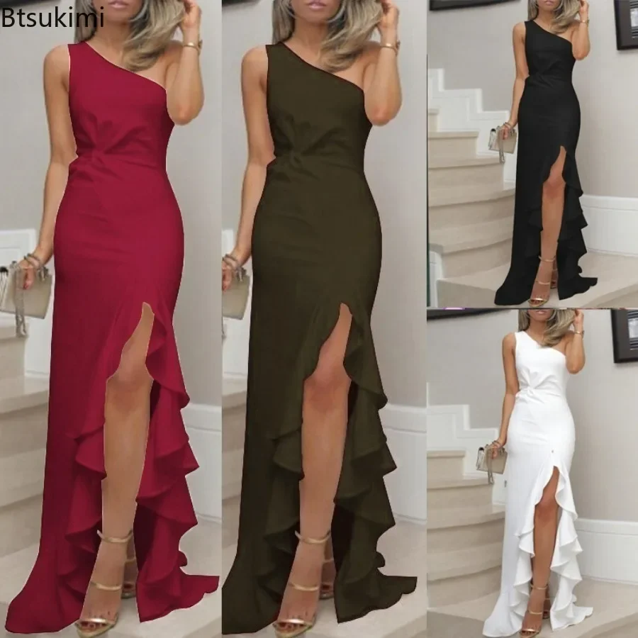 

New 2024 Women's Evening Wedding Long Dress Solid Club Party Summer Soft Elegant Sexy Maxi Dress Night Club Dresses for Women