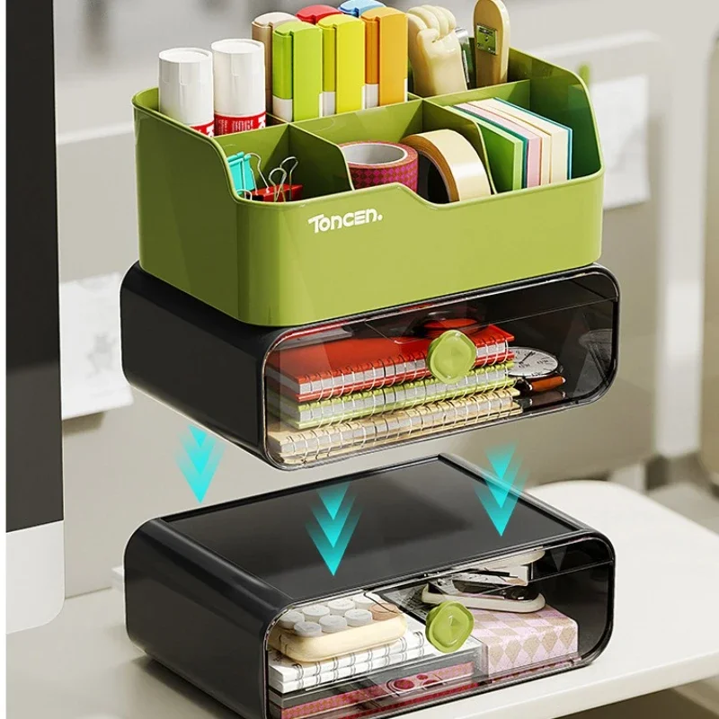 صندوق تخزين شفاف متعدد الطبقات لمنظم سطح المكتب قابل للتكديس لمستحضرات التجميل/اللوازم المكتبية صندوق نمط درج متعدد الألوان #3