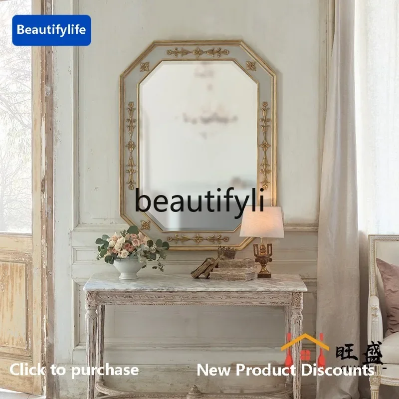 AA85  French makeup mirror square bathroom mirror living room wall hanging art creative wall hanging decorative mirror
