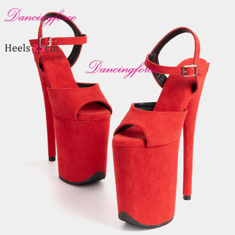 Sexy 9 Inches 23CM Faux Suede Exotic Platform Pole Dance Shoes Women Sexy Stage Show Stripper High Heels Sandals